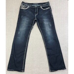Affliction Blake Jeans Men's 40x35 Blue Relaxed Straight Black Premium Denim